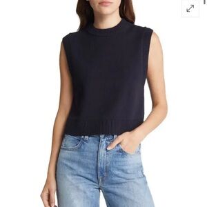 French Connection Navy Blue Sweater Vest Tank 100% Cotton